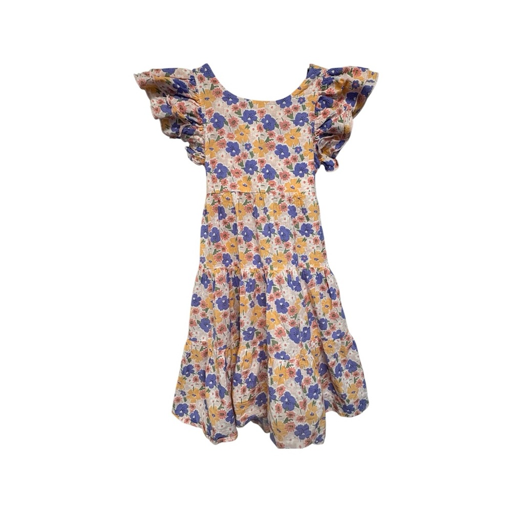 Chico's Girls Floral Ruffle Sleeve Dress - Blue & Yellow
